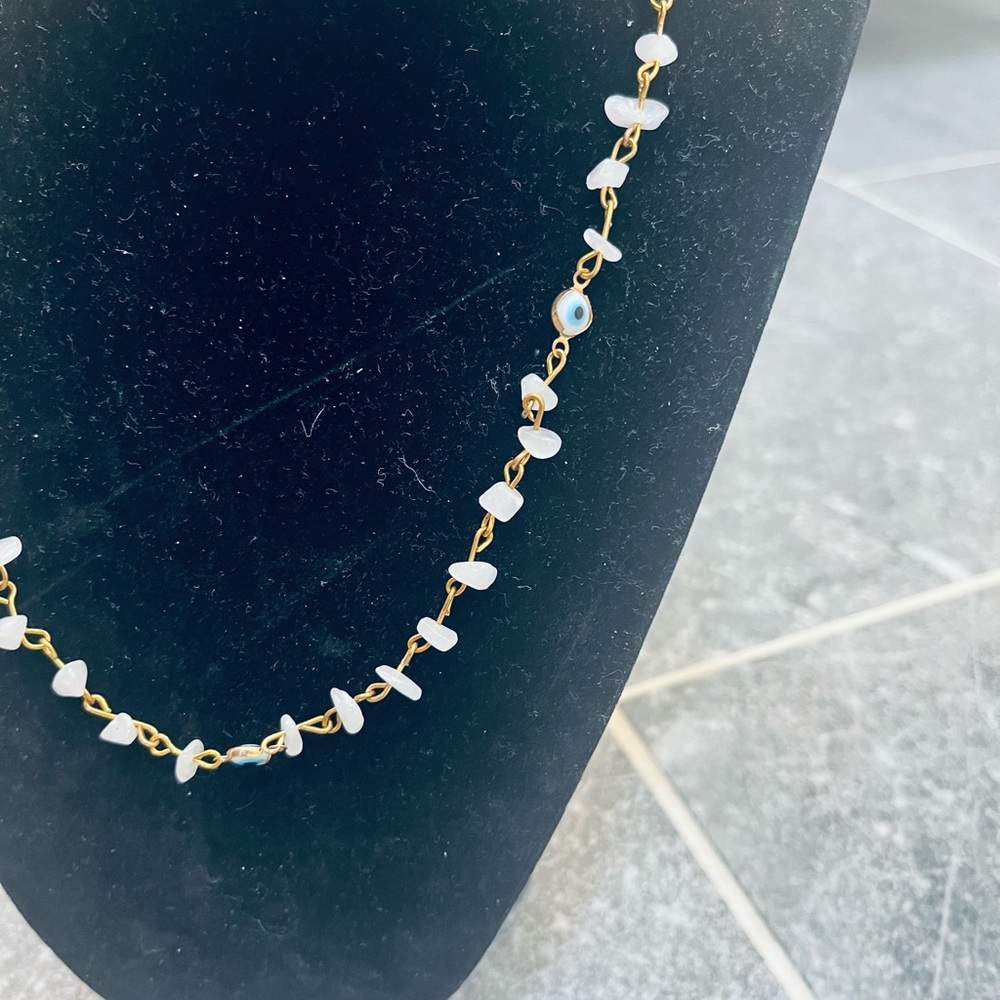 White Shell Necklace on Gold Chain - Picture 3 of 4
